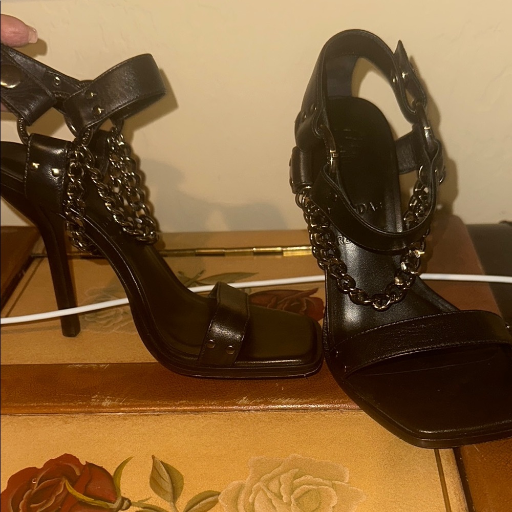 Black Patent Leather Stiletto Heels with Ankle Straps